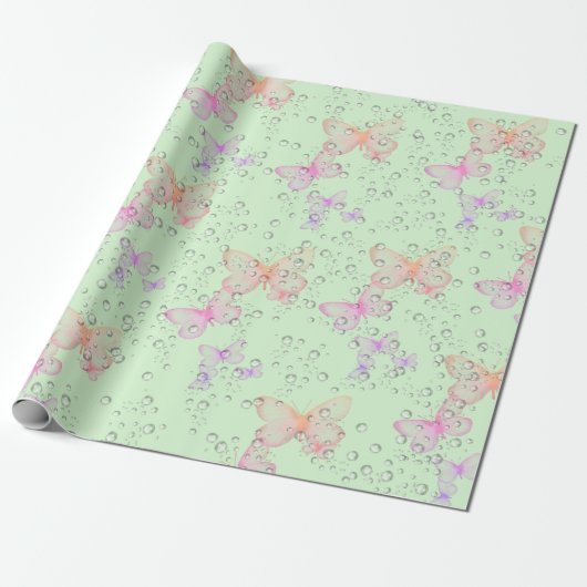 Butterflies en Raindrops Cadeaupapier (Uitgerold)