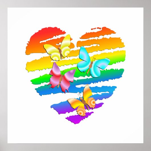 Butterflies en regenbooghart poster (Voorkant)