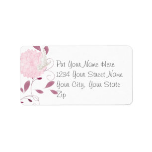 Butterflies en roze chrysanthema etiket