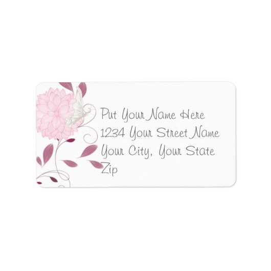 Butterflies en roze chrysanthema etiket (Voorkant)