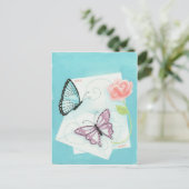 Butterflies en Roze Waterverf Briefkaart (Staand voorkant)