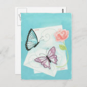 Butterflies en Roze Waterverf Briefkaart (Voorkant / Achterkant)