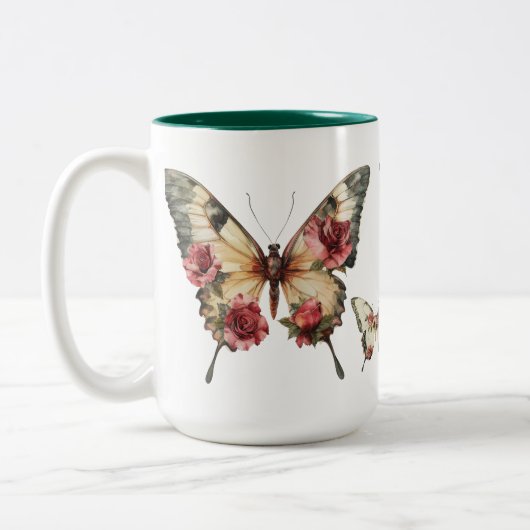 Butterflies en Rozen Tweekleurige Koffiemok (Links)
