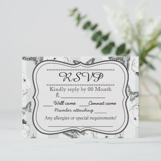 Butterflies en skulls RSVP-kaart RSVP Kaartje (Staand voorkant)
