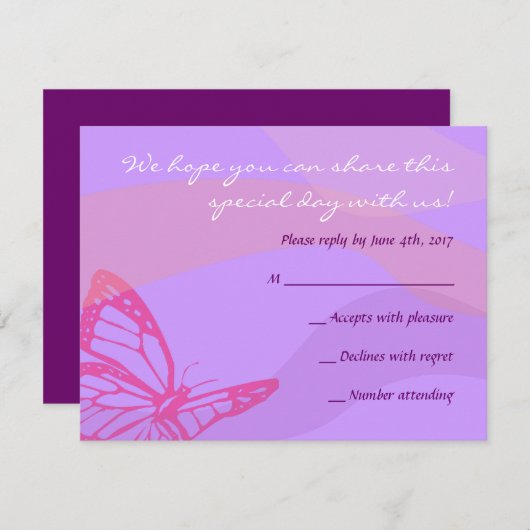 BUTTERFLIES EN STARS Bat Mitzvah Reply Card RSVP Kaartje (Voorkant / Achterkant)