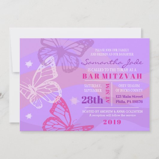 BUTTERFLIES EN STARS Bat Mitzvah Uitnodiging (Voorkant)