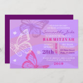 BUTTERFLIES EN STARS Bat Mitzvah Uitnodiging (Voorkant / Achterkant)