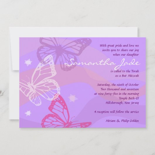 BUTTERFLIES EN STARS Bat Mitzvah Uitnodiging (Voorkant)