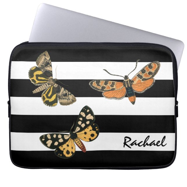  butterflies en Stripes met monogram Laptop Sleeve (Voorkant)