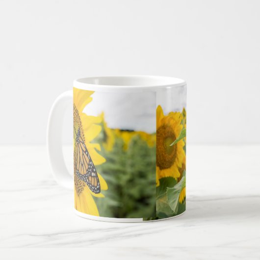 Butterflies en Sunflower Coffee Cup Koffiemok (Voorkant links)