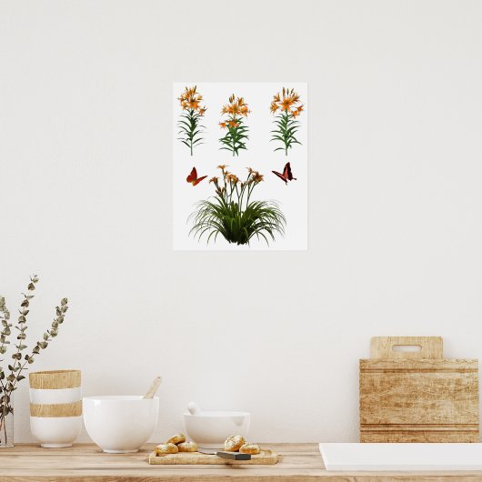 Butterflies en tijgelilie poster (Keuken)