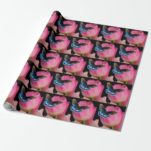 Butterflies en Tulpen Cadeaupapier (Uitgerold)