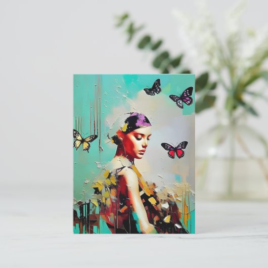 Butterflies en Voman Briefkaart (Staand voorkant)
