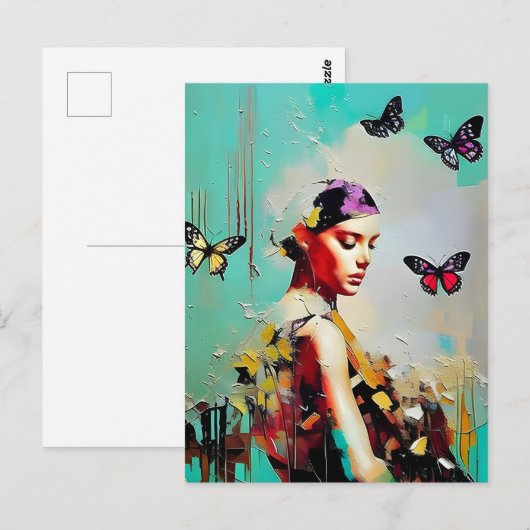 Butterflies en Voman Briefkaart (Voorkant / Achterkant)