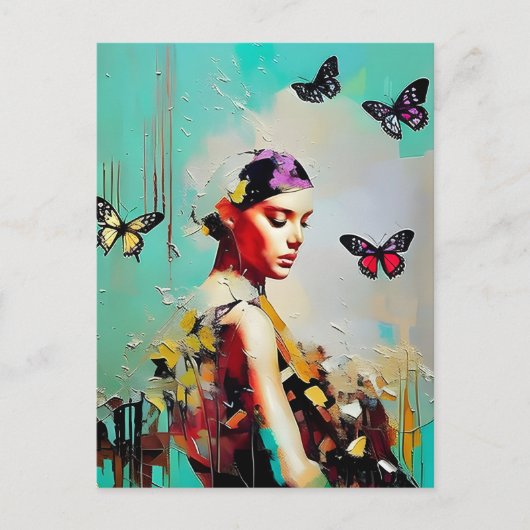 Butterflies en Voman Briefkaart (Voorkant)