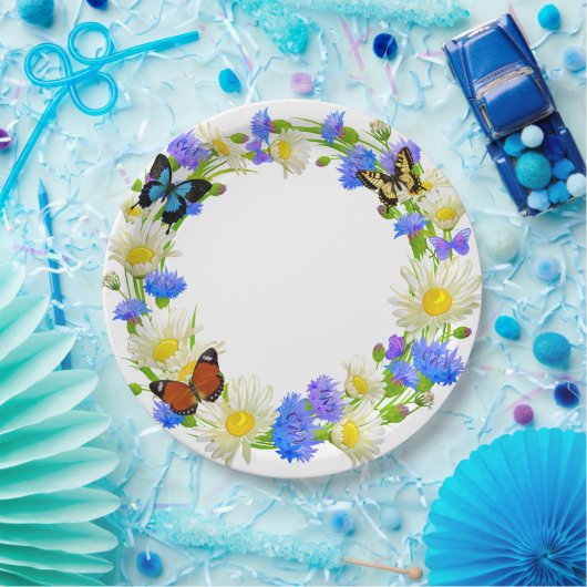 Butterflies en wilde bloemen papieren bordje (Feest)