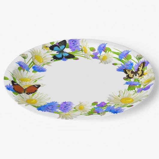 Butterflies en wilde bloemen papieren bordje (Gekanteld)