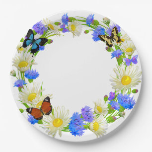 Butterflies en wilde bloemen papieren bordje