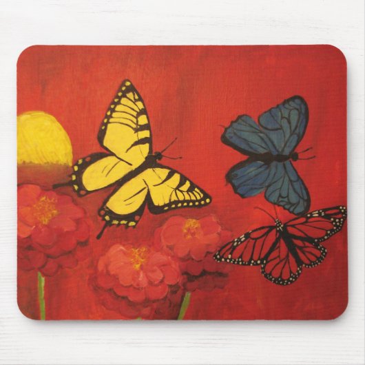 Butterflies en Zinnias Mousepad Muismat (Voorkant)
