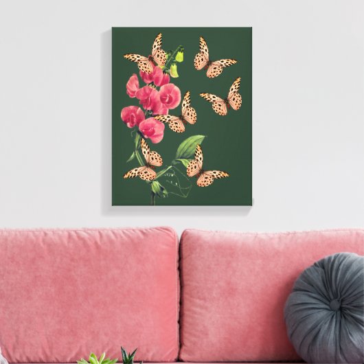 Butterflies en zoete pekelbloem canvas afdruk (Insitu (Woonkamer))