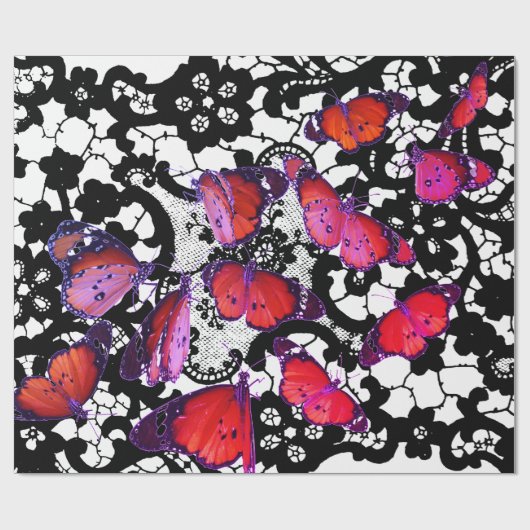 BUTTERFLIES EN ZWARTE LACE Wrapping Paper Cadeaupapier (Vlak)