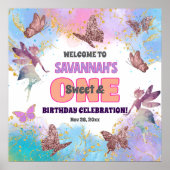 Butterflies Fairy Glitter 1st Birthday Welcome Poster (Voorkant)