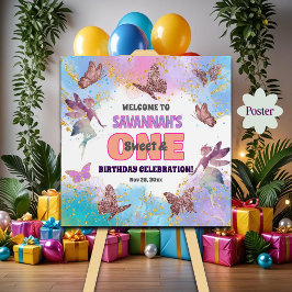 Butterflies Fairy Glitter 1st Birthday Welcome Poster
