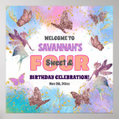 Butterflies Fairy Glitter 4th Birthday Welcome Poster (Voorkant)