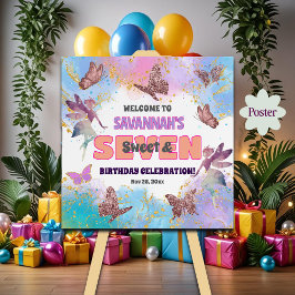 Butterflies Fairy Glitter 7th Birthday Welcome Poster