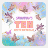 Butterflies Fairy Gold Glitter 10th Birthday Party Vierkante Sticker (Voorkant)