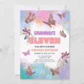 Butterflies Fairy Gold Glitter 11th Birthday Party Kaart (Voorkant)