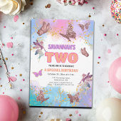 Butterflies Fairy Gold Glitter 2nd Birthday Party Kaart