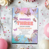 Butterflies Fairy Gold Glitter 3rd Birthday Party Kaart
