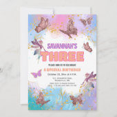 Butterflies Fairy Gold Glitter 3rd Birthday Party Kaart (Voorkant)