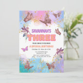 Butterflies Fairy Gold Glitter 3rd Birthday Party Kaart (Staand voorkant)