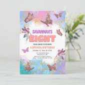 Butterflies Fairy Gold Glitter 8th Birthday Party Kaart (Staand voorkant)