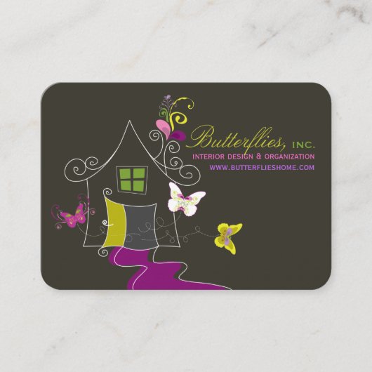 Butterflies Floral House Home Modern Profile Card Visitekaartje (Voorkant)