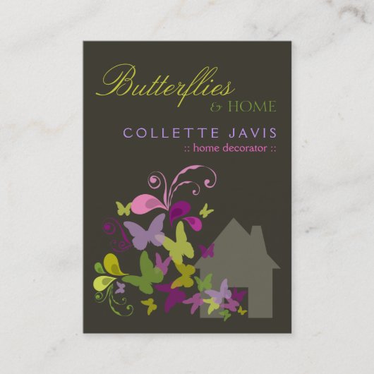 Butterflies Floral House Home Modern Profile Card Visitekaartje (Voorkant)