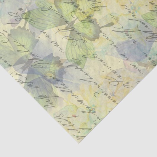 Butterflies Floral Old Handwriting Decoupage Tissuepapier (Detail)