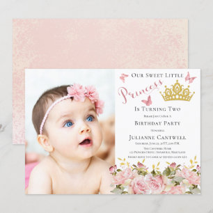 Butterflies Floral Princess Foto 2de verjaardag Kaart
