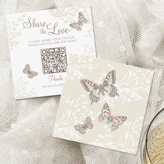 Butterflies floral swirl cream brown wedding informatiekaartje