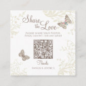 Butterflies floral swirl cream brown wedding informatiekaartje (Voorkant)