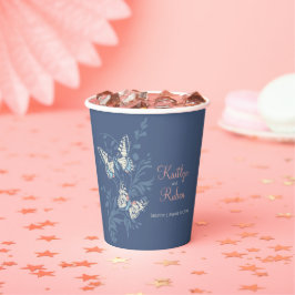 Butterflies floral swirl dark blue coral papieren bekers