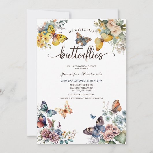 Butterflies Floral | VRIJGEZELLENFEEST WATERVERF Kaart (Voorkant)