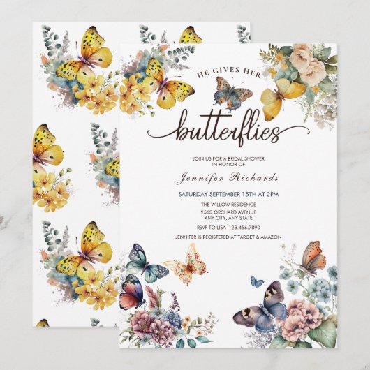 Butterflies Floral | VRIJGEZELLENFEEST WATERVERF Kaart (Voorkant / Achterkant)