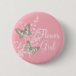 Butterflies flower girl roze trouwpen met knop ronde button 5,7 cm