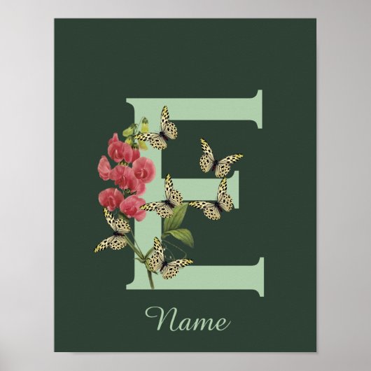 Butterflies Flower Monogram Initial E Personalized Poster (Voorkant)