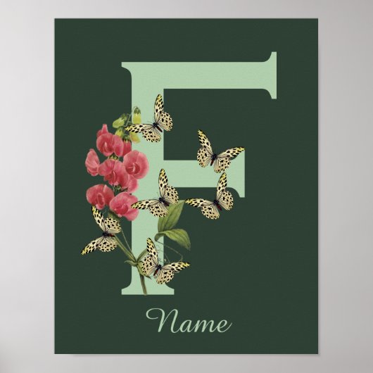 Butterflies Flower Monogram Initial F Personalized Poster (Voorkant)