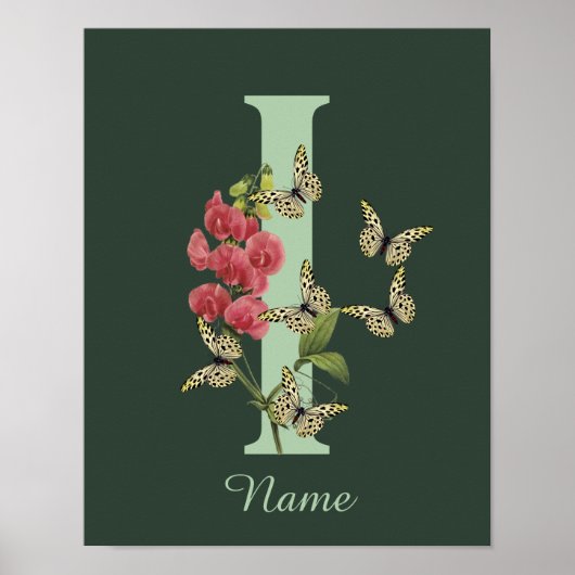 Butterflies Flower Monogram Initial I Personalized Poster (Voorkant)