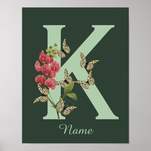 Butterflies Flower Monogram Initial K Personalized Poster (Voorkant)